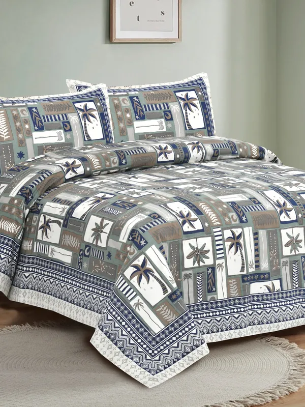 Blue_And_Gray__Cotton_Feel_Geometric_Print_Bedding_Set_108_X_108_Inch