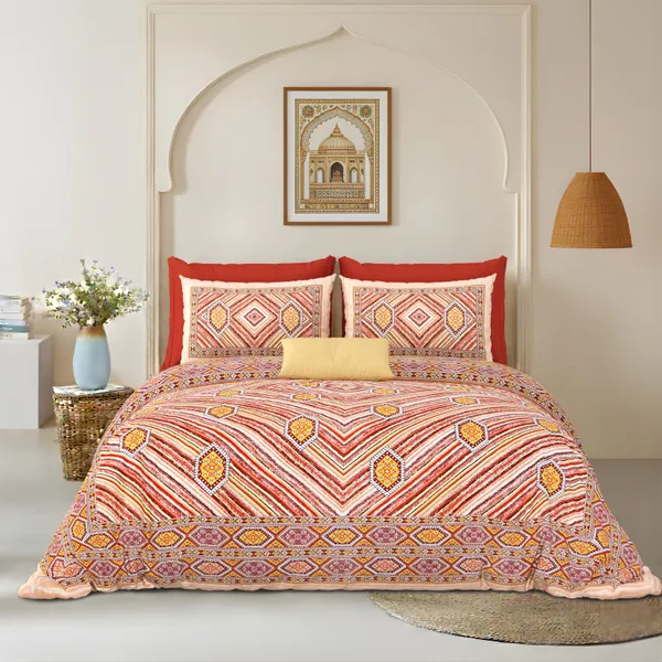 Orange_Cotton_Feel_Floral_Embroidery_Bedding_Set_100_X_108_Inch