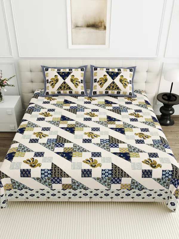 Blue_And_Green_Cotton_Feel_Geometric_Print_Bedding_Set_95_X_108_Inch