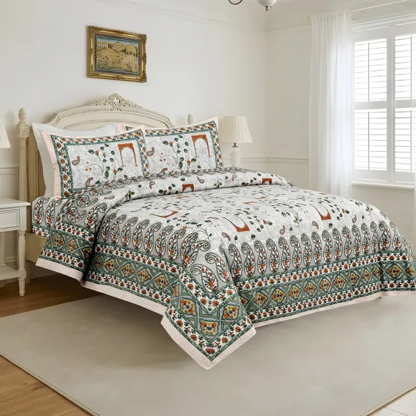 Green_And_White_Cotton_Feel_Printed_Bedding_Set_108_X_108_Inch