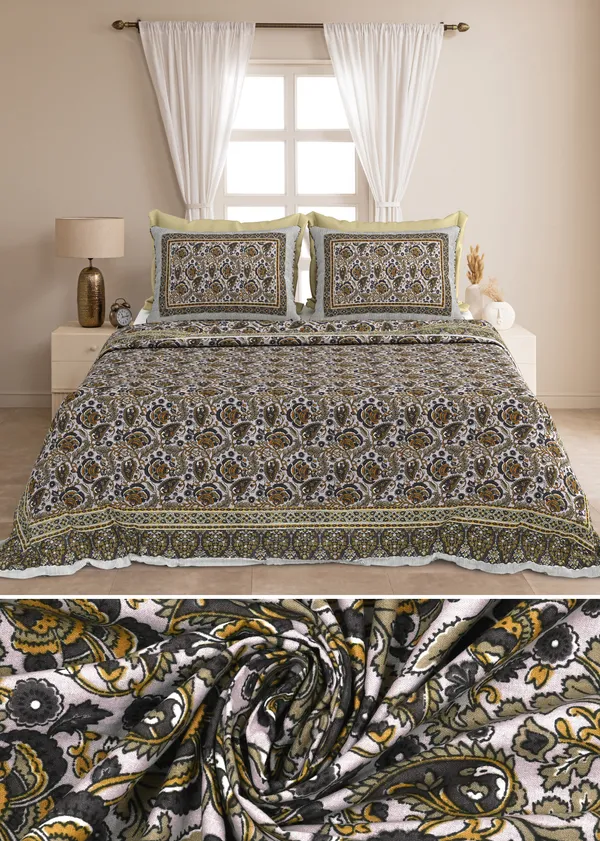 Olive_Green__Cotton_Feel_Printed_Bedding_Set_100_X_108_Inch
