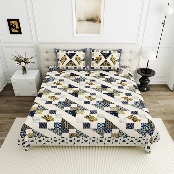 Blue_And_Green_Cotton_Feel_Geometric_Print_Bedding_Set_95_X_108_Inch