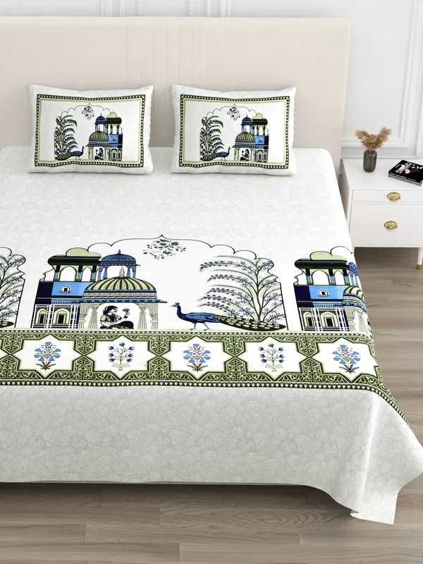 Blue_And_Green_Cotton_Feel_Printed_Bedding_Set_100_X_108_Inch