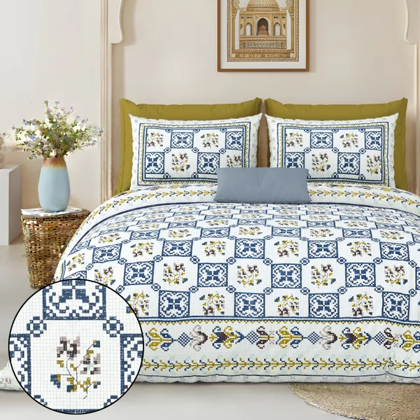 Light_Blue_Cotton_Feel_Mosaic_Print_Bedding_Set_100_X_108_Inch