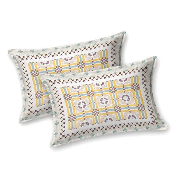 Yellow_And_Purple_Print_Cotton_Feel_Geometric_Print_Bedding_Set_100_X_108_Inch