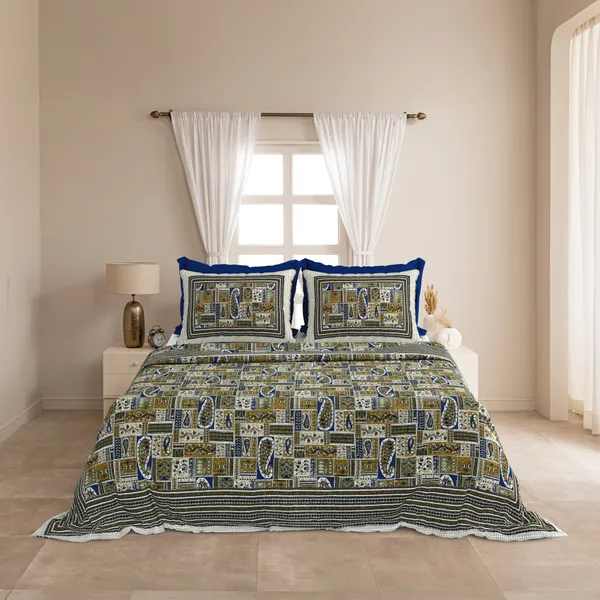Gray_And_Green_Cotton_Feel_Printed_Bedding_Set_100_X_108_Inch