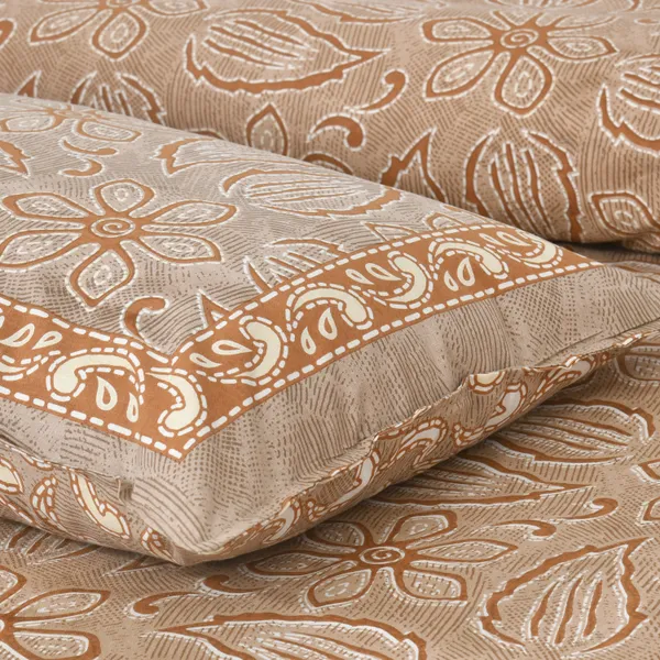 Beige_And_Brown_Cotton_Feel_Floral_Embroidery_Bedsheet_100_X_108_Inch