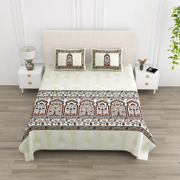 Red_And_White_Cotton_Feel_Mughal_Art_Bedding_Set_100_X_108_Inch