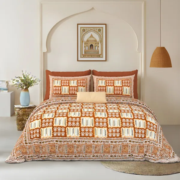 Orange_Cotton_Feel_Geometric_Print_Bedsheet_100_X_108_Inch