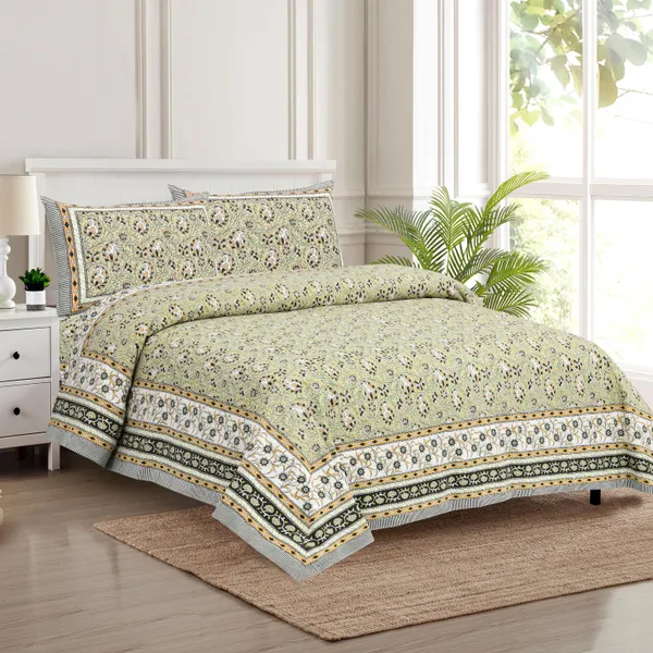 Green_Cotton_Feel_Printed_Bedsheet_108_X_108_Inch