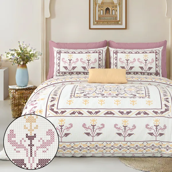 Pink__Cotton_Feel_Floral_Embroidery_Bedding_Set_100_X_108_Inch