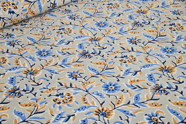 Blue_And_Beige_Cotton_Feel_Printed_Bedsheet_108_X_108_Inch