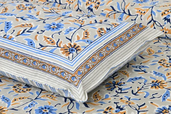 Blue_And_Beige_Cotton_Feel_Printed_Bedsheet_108_X_108_Inch