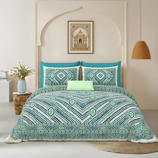 Green_Cotton_Feel_Geometric_Print_Bedding_Set_100_X_108_Inch