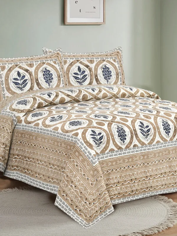 Beige_And_Navy__Cotton_Feel_Printed_Bedding_Set_108_X_108_Inch