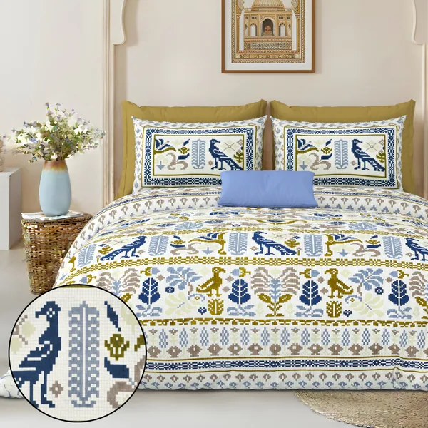 Blue_And_Green_Cotton_Feel_Printed_Bedding_Set_100_X_108_Inch