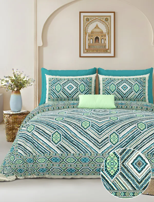 Green_Cotton_Feel_Geometric_Print_Bedding_Set_100_X_108_Inch