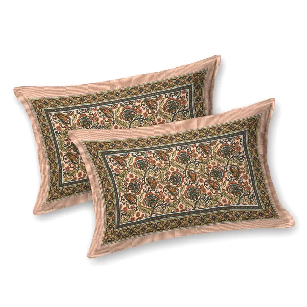 Beige_And_Green_Cotton_Feel_Printed_Bedding_Set_100_X_108_Inch
