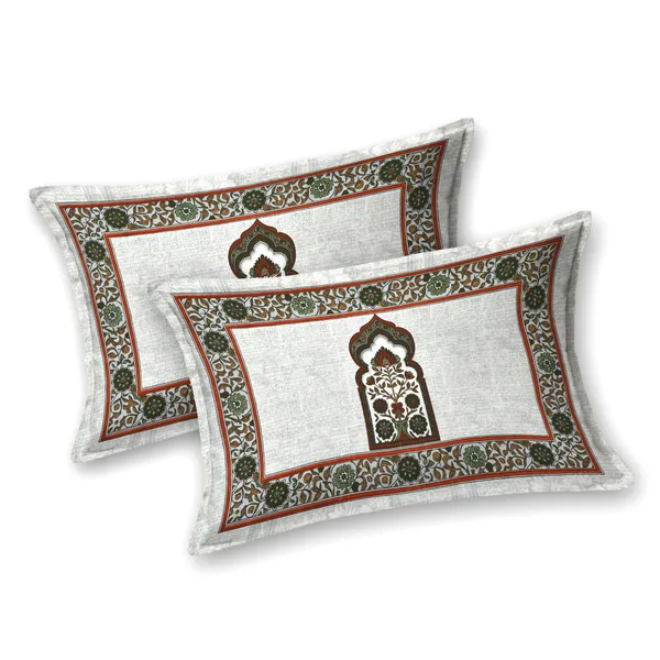 Orange_And_Green_Cotton_Feel_Mughal_Art_Pillow_Cover_100_X_108_Inch