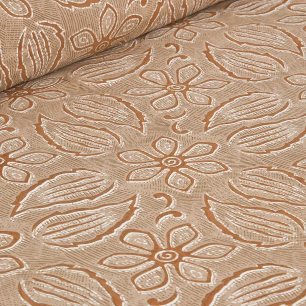 Beige_And_Brown_Cotton_Feel_Floral_Embroidery_Bedsheet_100_X_108_Inch