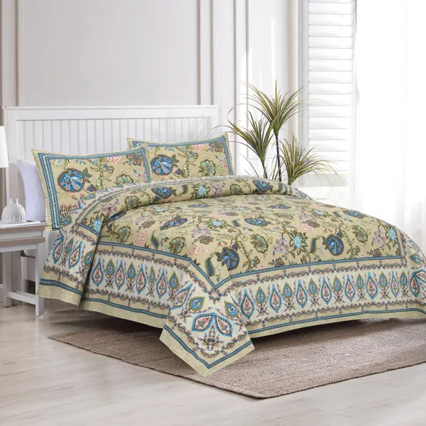 Yellow_And_Blue_Cotton_Feel_Printed_Bedding_Set_100_X_108_Inch
