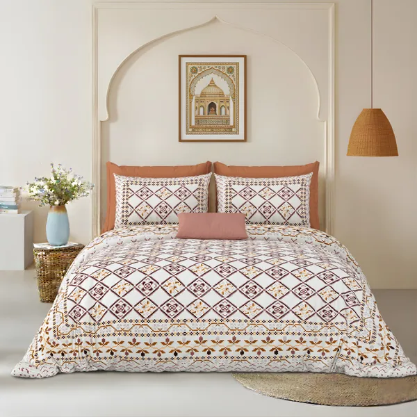 Rust__Cotton_Feel_Cross_Pattern_Bedding_Set_100_X_108_Inch