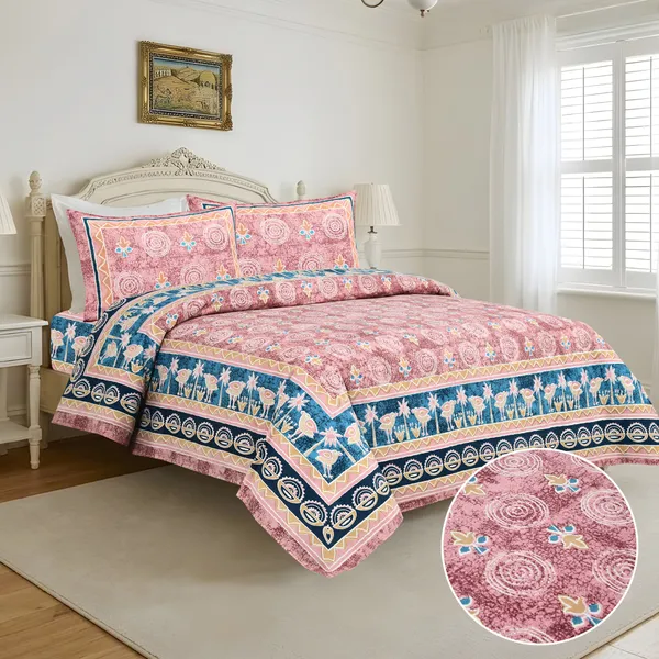 Pink__Cotton_Feel_Floral_Printed_Bedding_Set_108_X_108_Inch