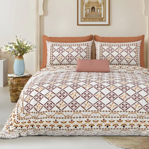 Rust__Cotton_Feel_Cross_Pattern_Bedding_Set_100_X_108_Inch
