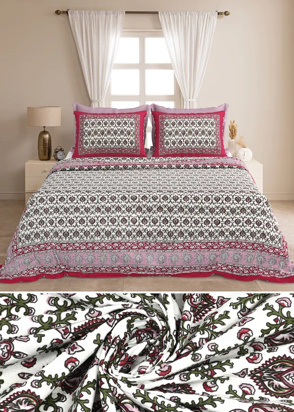 Pink_And_Gray__Cotton_Feel_Geometric_Print_Bedding_Set_100_X_108_Inch