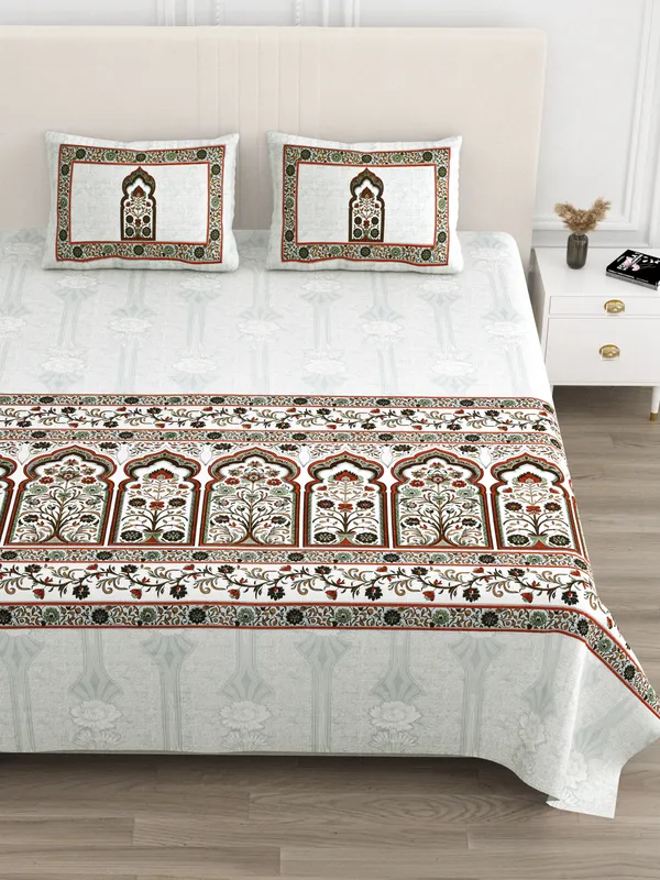 Orange_And_Green_Cotton_Feel_Mughal_Art_Pillow_Cover_100_X_108_Inch