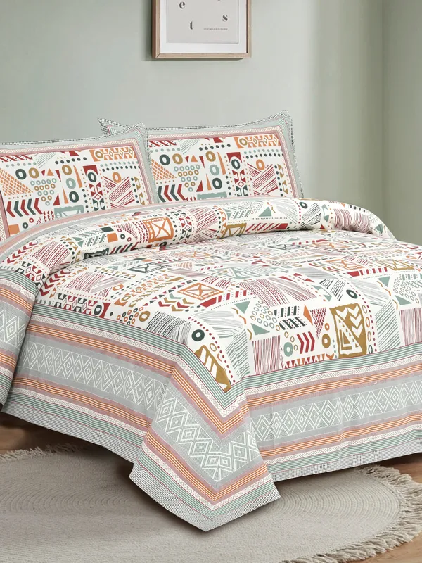 Pink_And_White__Cotton_Feel_Geometric_Print_Bedding_Set_108_X_108_Inch