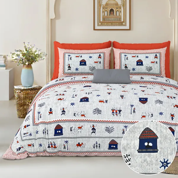 Orange_And_Blue_Cotton_Feel_Printed_Bedding_Set_108_X_108_Inch