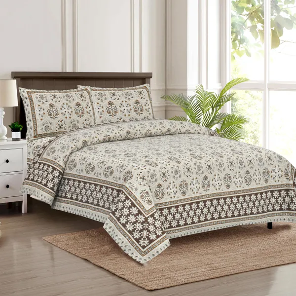 Brown_And_Green_Cotton_Feel_Printed_Bedding_Set_100_X_108_Inch