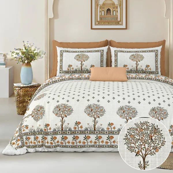 Orange_And_Green_Cotton_Feel_Printed_Bedding_Set_108_X_108_Inch