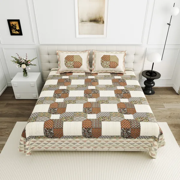 Orange_And_Green_Cotton_Feel_Patchwork_Bedding_Set_95_X_108_Inch
