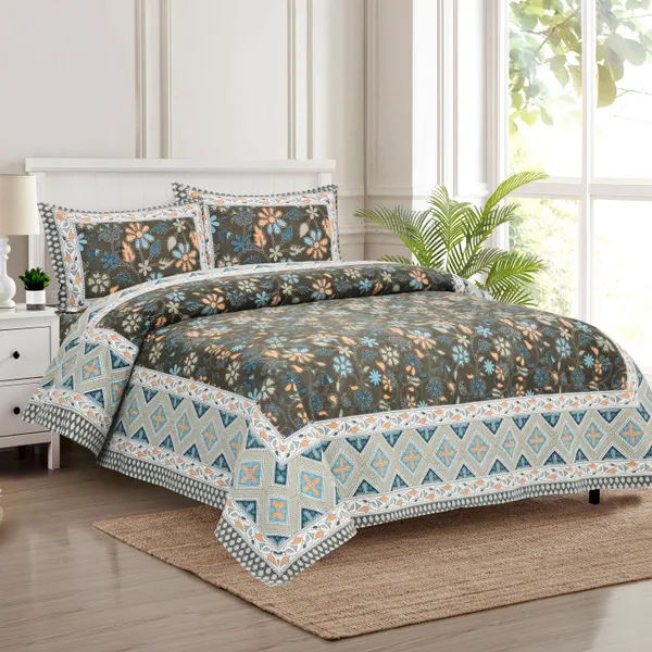 Brown_And_Green_Cotton_Feel_Geometric_Print_Bedding_Set_100_X_108_Inch