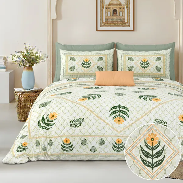 Green_And_Orange_Cotton_Feel_Printed_Bedding_Set_108_X_108_Inch