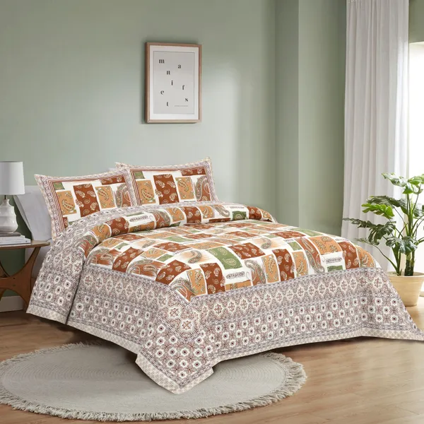 Red_And_Rust__Cotton_Feel_Printed_Bedsheet_108_X_108_Inch