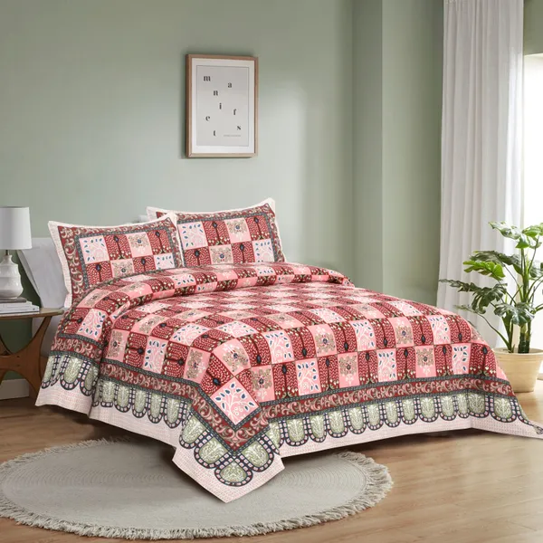 Pink__Cotton_Feel_Geometric_Print_Bedding_Set_108_X_108_Inch
