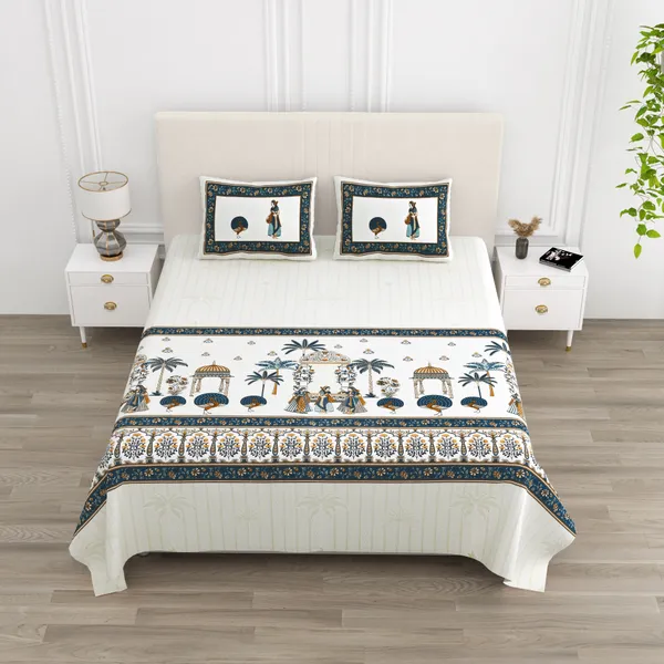 Blue_And_Gold_Cotton_Feel_Printed_Bedding_Set_100_X_108_Inch