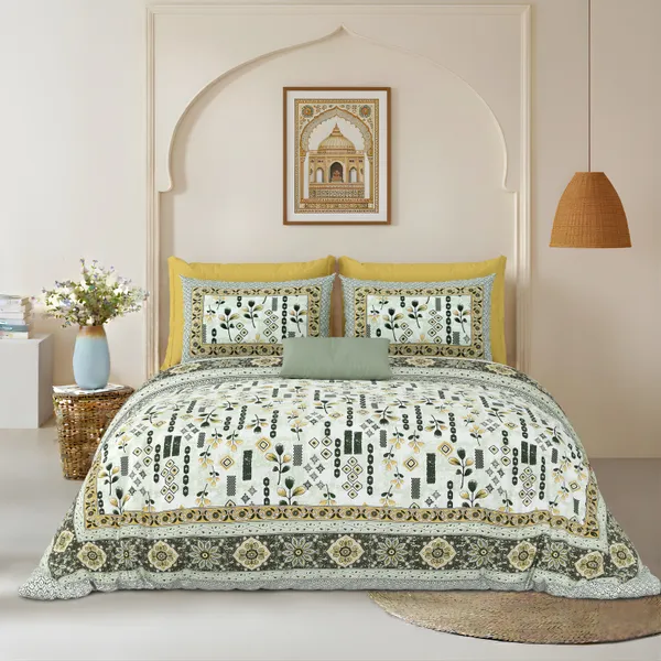 Green_And_Yellow_Cotton_Feel_Geometric_Print_Bedding_Set_108_X_108_Inch
