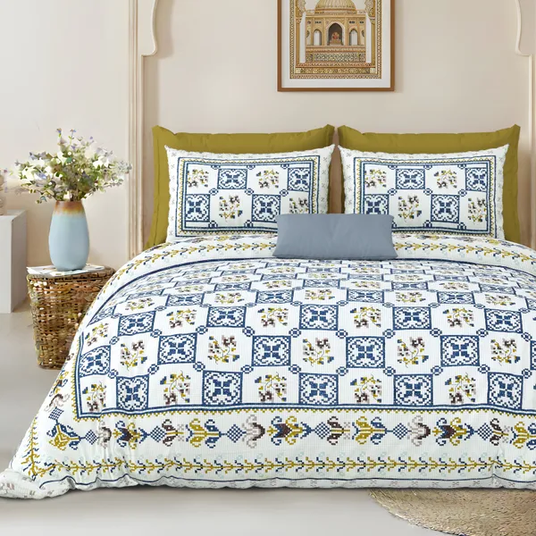 Light_Blue_Cotton_Feel_Mosaic_Print_Bedding_Set_100_X_108_Inch