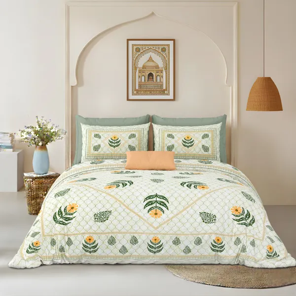Green_And_Orange_Cotton_Feel_Printed_Bedding_Set_108_X_108_Inch