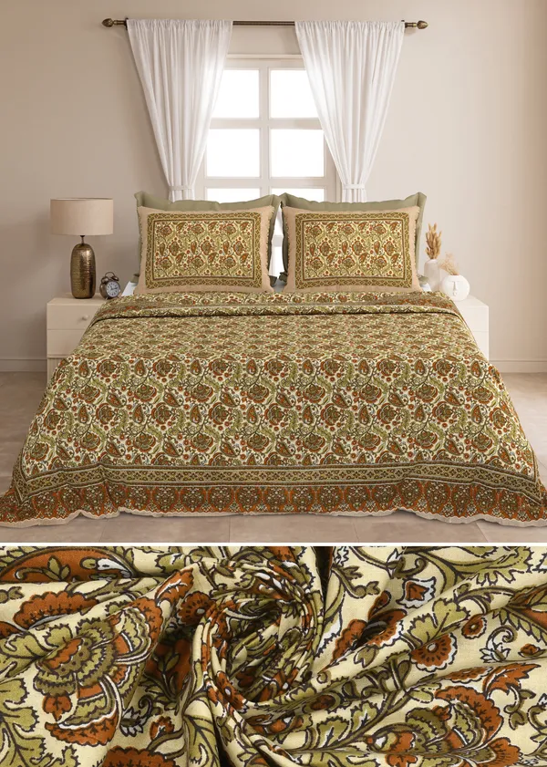 Green_And_Beige__Cotton_Feel_Printed_Bedding_Set_100_X_108_Inch