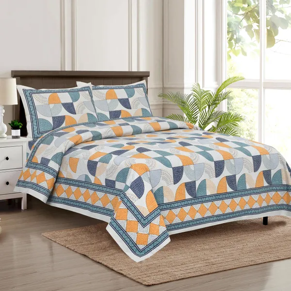 Blue_And_Yellow_Cotton_Feel_Geometric_Print_Bedsheet_100_X_108_Inch