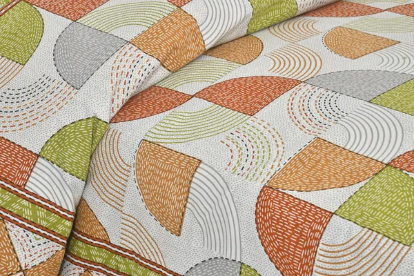 Green_And_Orange_Cotton_Feel_Geometric_Print_Bedsheet_100_X_108_Inch