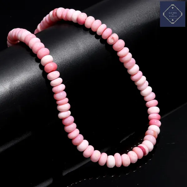 Pink_Opal_Beaded_Necklace_Smooth_Rondelle_Gemstone_Strand
