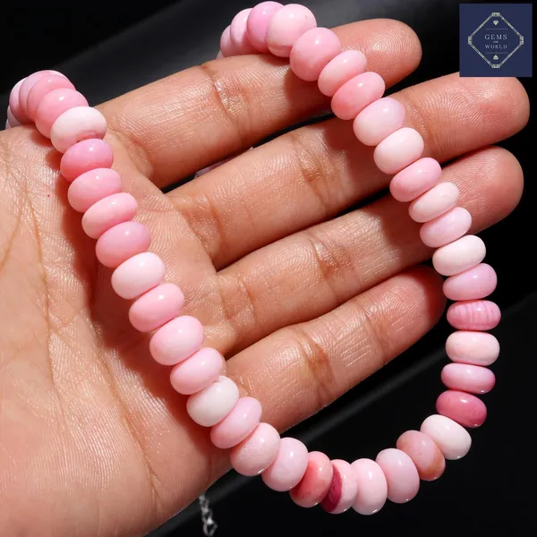 Pink_Opal_Beaded_Necklace_Smooth_Rondelle_Gemstone_Strand