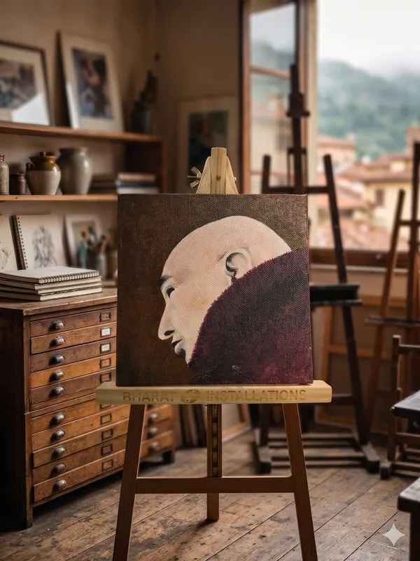 Canvas_Minimalist_Monk_Portrait_Painting_With_Wooden_Easel_Stand