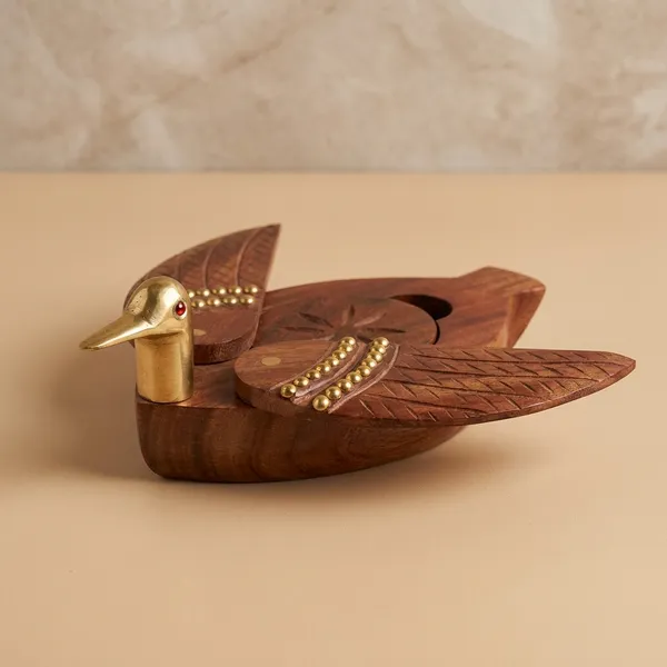 Wooden_Brass_Accent_Duck_Decorative_Showpiece